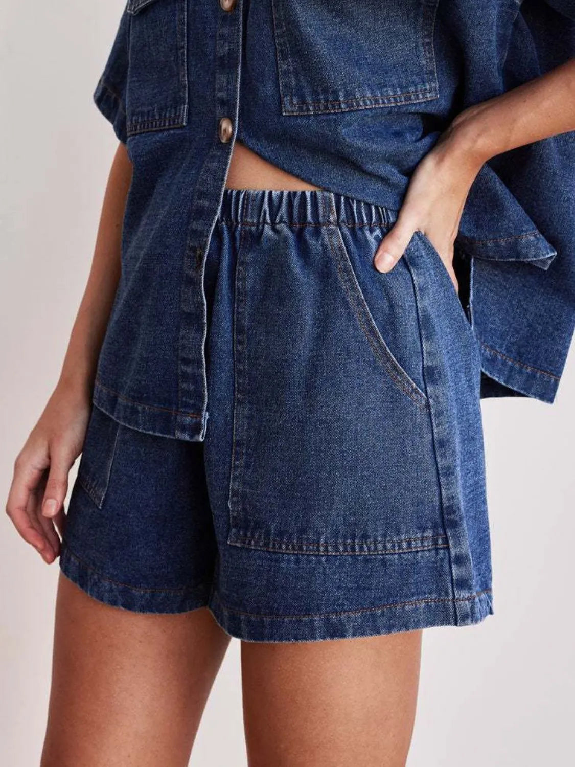 Elastic Waist Denim Shorts - Premium Women / Jeans & Denim from Trendsi - Just $25.78! Shop now at Handbags Specialist Headquarter