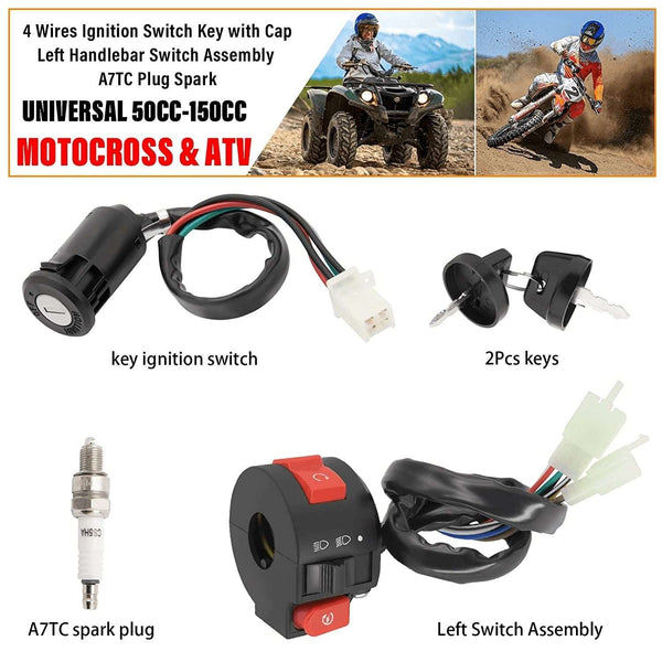 4 Wires Ignition Switch Key with Cap+3 Function Left Starter Switch Assembly for 50Cc 70 Cc 90Cc 110 Cc 125Cc 150Cc Taotao SUNL Chinese ATV Quad 4 Wheeler 125Cc Apollo Dirt Bike Scooter Parts - Premium  from LEIMO KPARTS - Just $32.52! Shop now at Handbags Specialist Headquarter