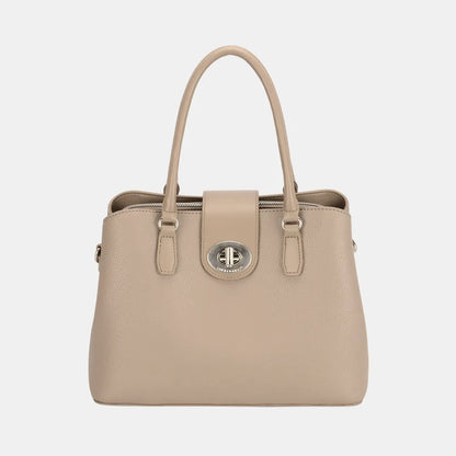 David Jones PU Leather Twist-Lock Tote Bag - Premium Tote Bag from Trendsi - Just $53.99! Shop now at Handbags Specialist Headquarter
