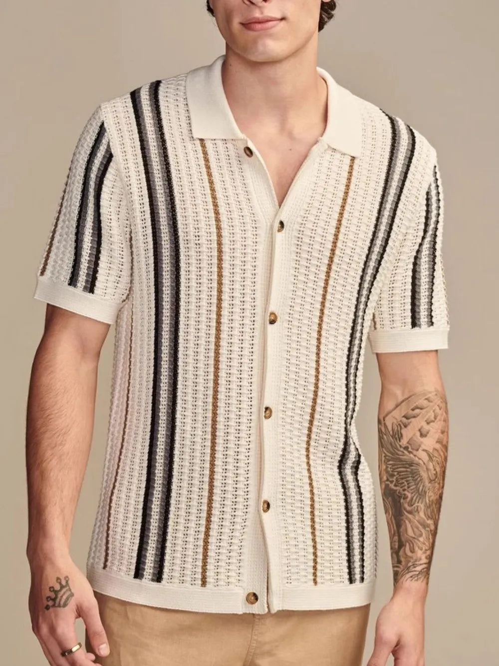 Men's Plus Size Striped Collared Neck Short Sleeve Shirt - Premium Men's Shirt's from Trendsi - Just $45.78! Shop now at Handbags Specialist Headquarter