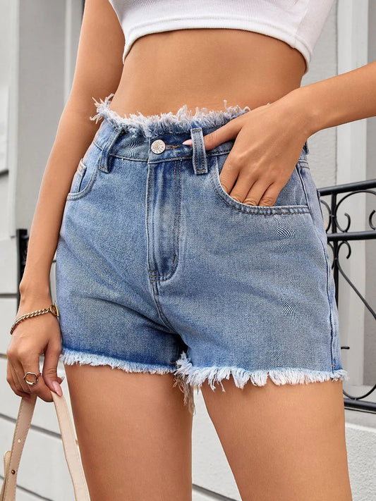 Washed Raw Hem Denim Shorts - Premium Women / Jeans & Denim from Trendsi - Just $23.02! Shop now at Handbags Specialist Headquarter