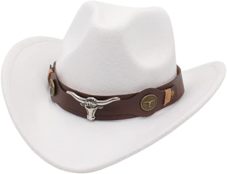 Classic Western Felt Cowboy Cowgirl Hat for Women Men Teen Cowboy Hat with Cow Head Belt - Premium hat from Brand: N\P - Just $23.99! Shop now at Handbags Specialist Headquarter