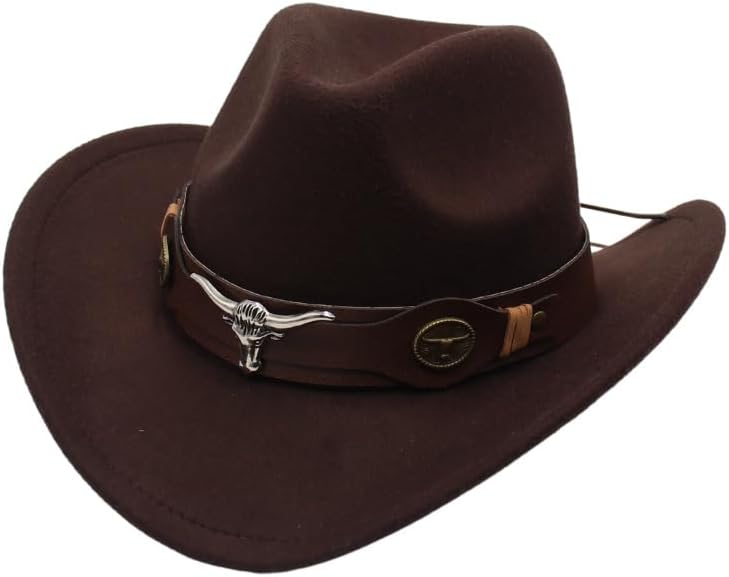Classic Western Felt Cowboy Cowgirl Hat for Women Men Teen Cowboy Hat with Cow Head Belt - Premium hat from Brand: N\P - Just $23.99! Shop now at Handbags Specialist Headquarter