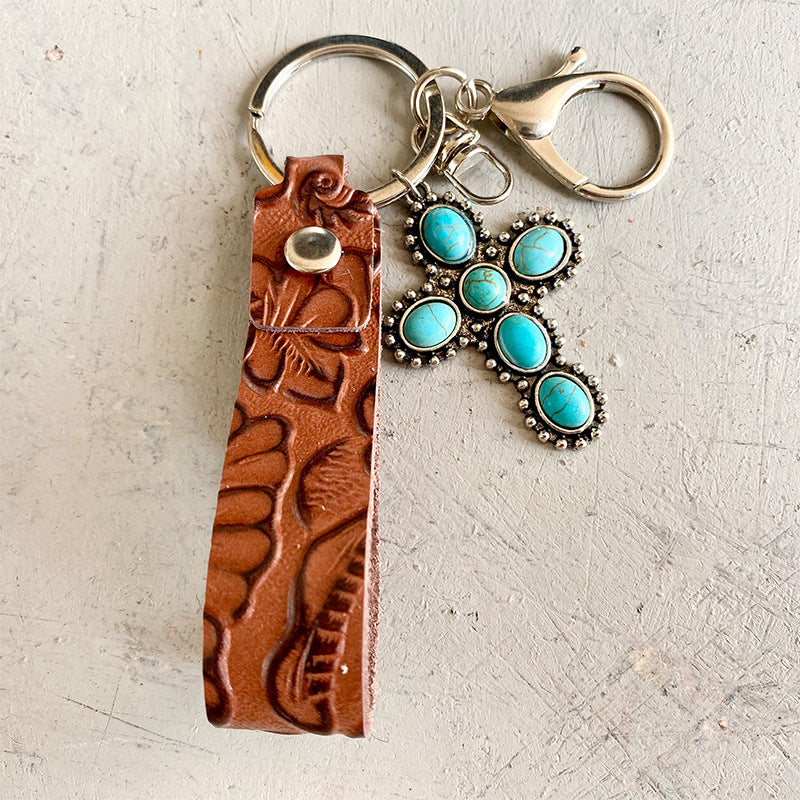 Turquoise Genuine Leather Key Chain - Premium Key chain from Trendsi - Just $10! Shop now at Handbags Specialist Headquarter