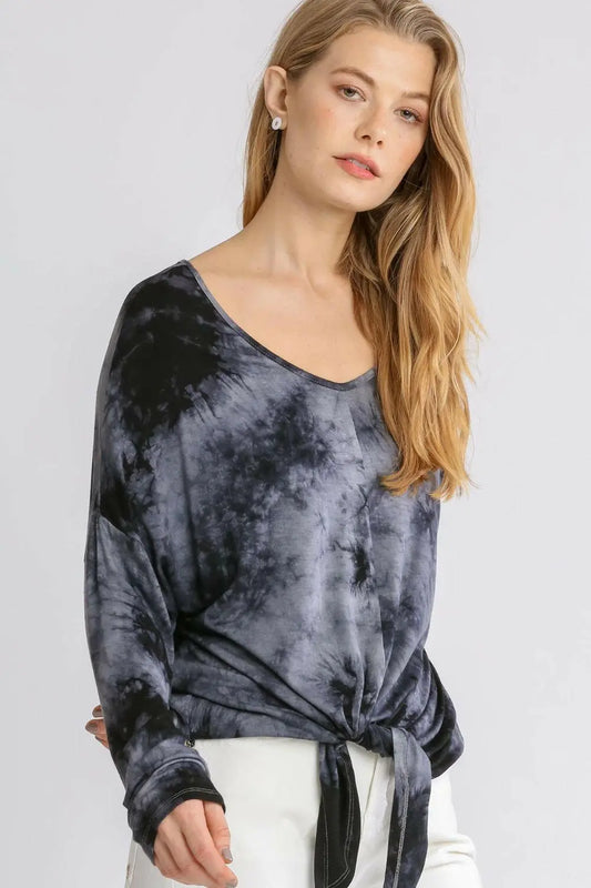Umgee Full Size Tie Dye Lightweight Long Sleeve Top Plus Size.