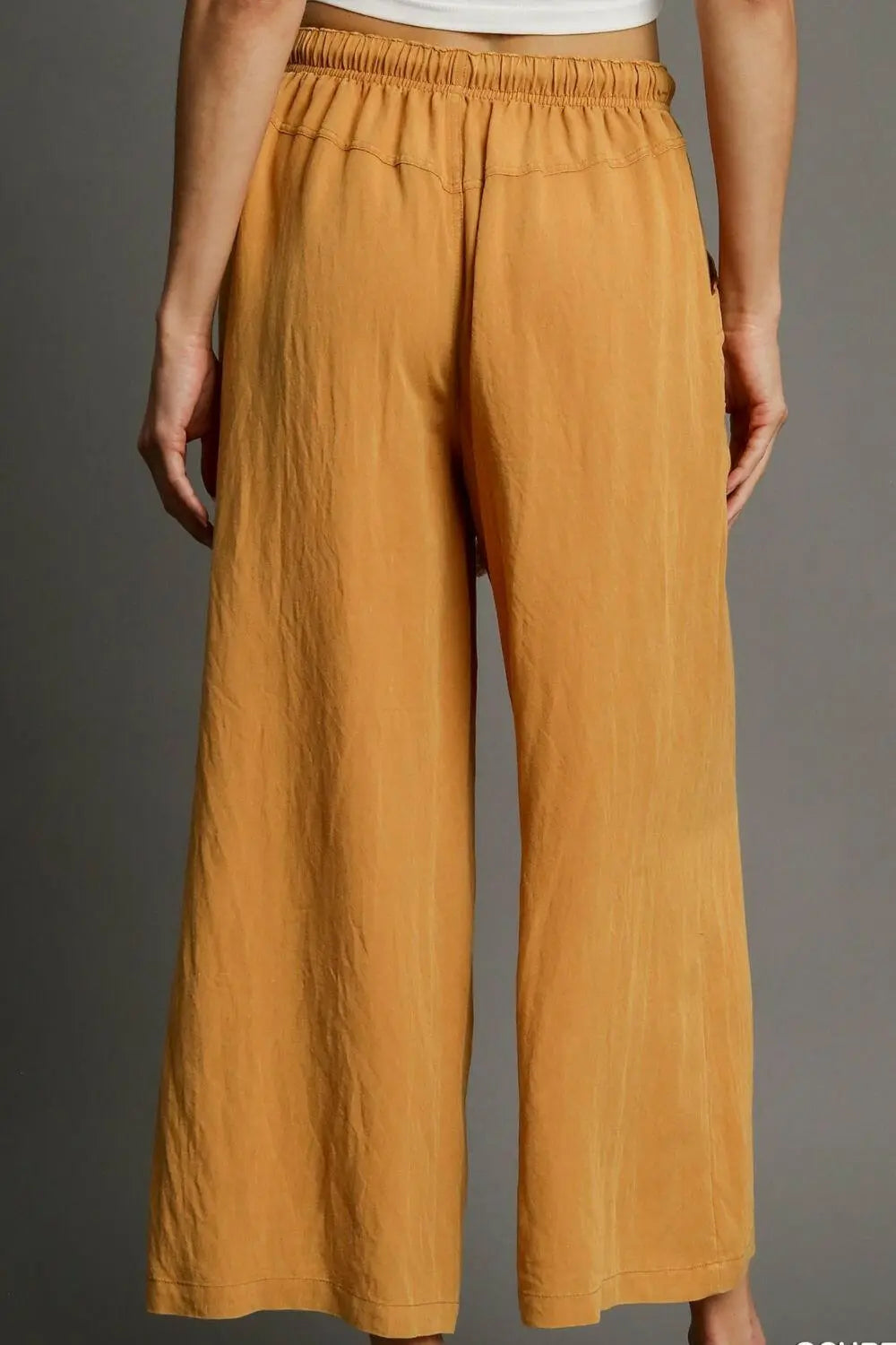 Umgee Full Size Rope Drawstring Wide Leg Pants Plus Size.