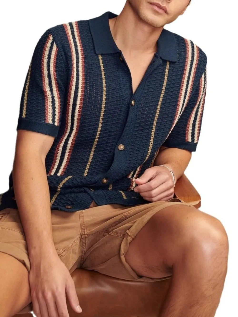 Men's Plus Size Striped Collared Neck Short Sleeve Shirt - Premium Men's Shirt's from Trendsi - Just $45.78! Shop now at Handbags Specialist Headquarter