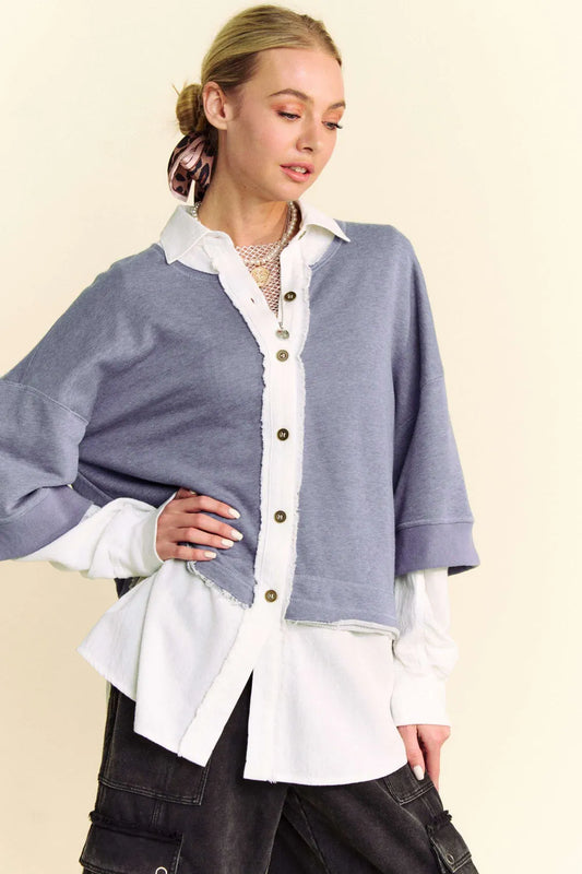 Davi & Dani Faux Layered French Terry Contrast Top - Premium Women / Jeans & Denim from Trendsi - Just $69.68! Shop now at Handbags Specialist Headquarter