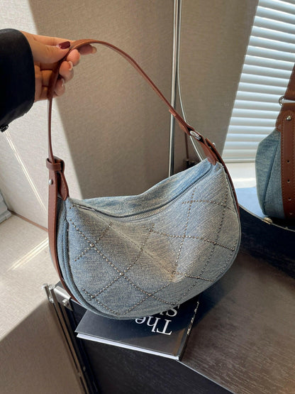 Rhinestone Denim Shoulder Bag.
