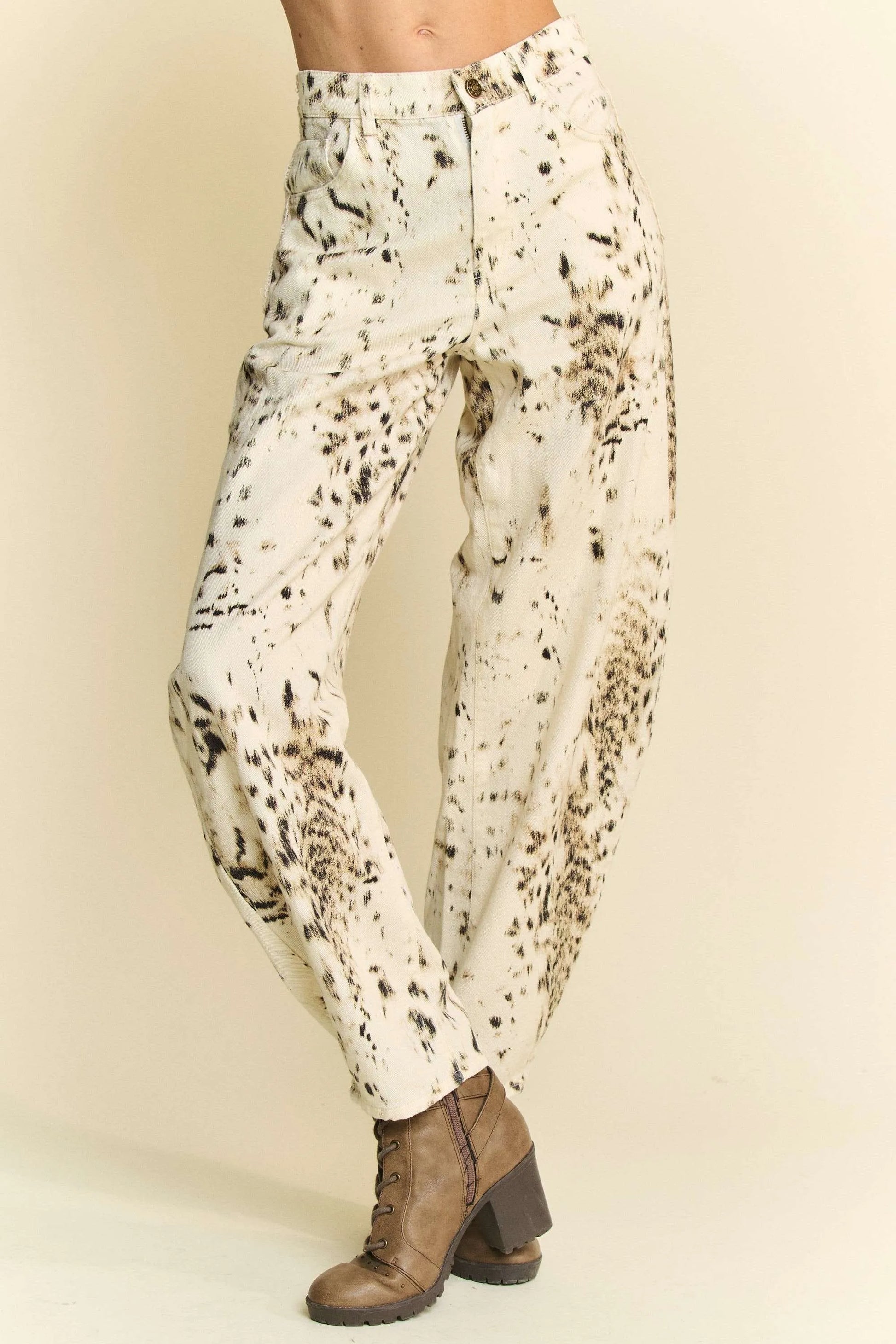 Davi & Dani Abstract Tie Dye Dot Lace Detail Barrel Pants - Premium Women Pants from Trendsi - Just $61.99! Shop now at Handbags Specialist Headquarter