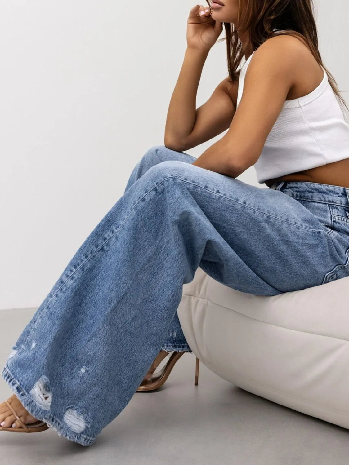 Distressed Wide Leg Jeans - Premium Women / Jeans & Denim from Trendsi - Just $35.10! Shop now at Handbags Specialist Headquarter