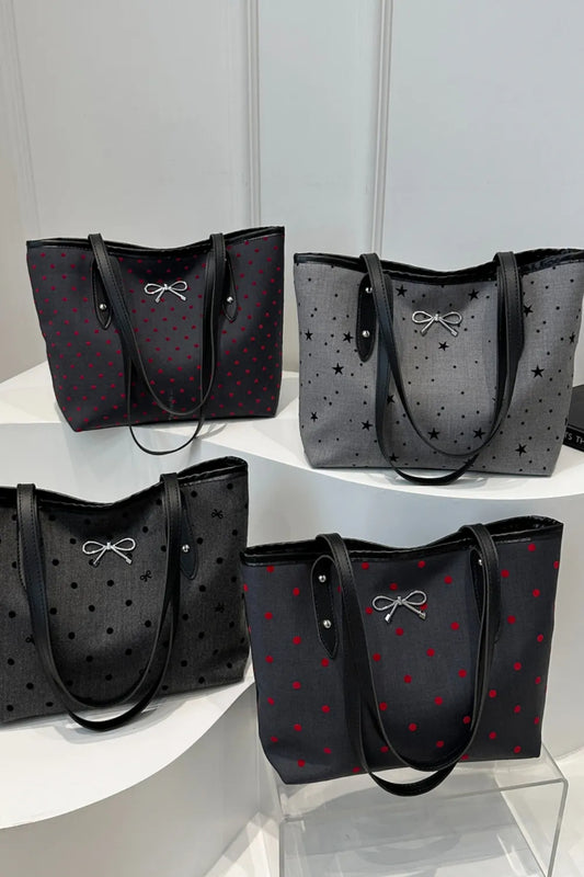Bow Trim Polyester Tote Bag - Premium Tote Bag from Trendsi - Just $39.99! Shop now at Handbags Specialist Headquarter