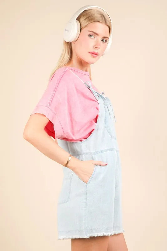 VERY J Mineral Washed Denim Casual Romper - Premium Women / Jeans & Denim from Trendsi - Just $40! Shop now at Handbags Specialist Headquarter