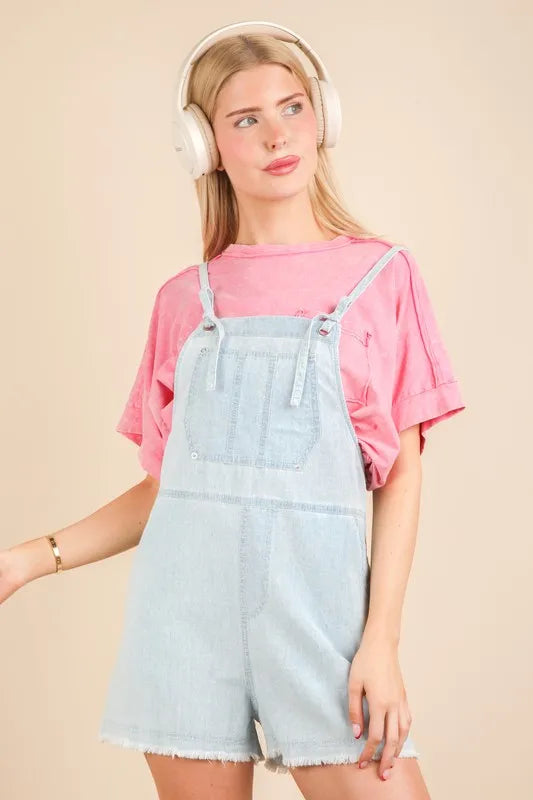 VERY J Mineral Washed Denim Casual Romper - Premium Women / Jeans & Denim from Trendsi - Just $40! Shop now at Handbags Specialist Headquarter