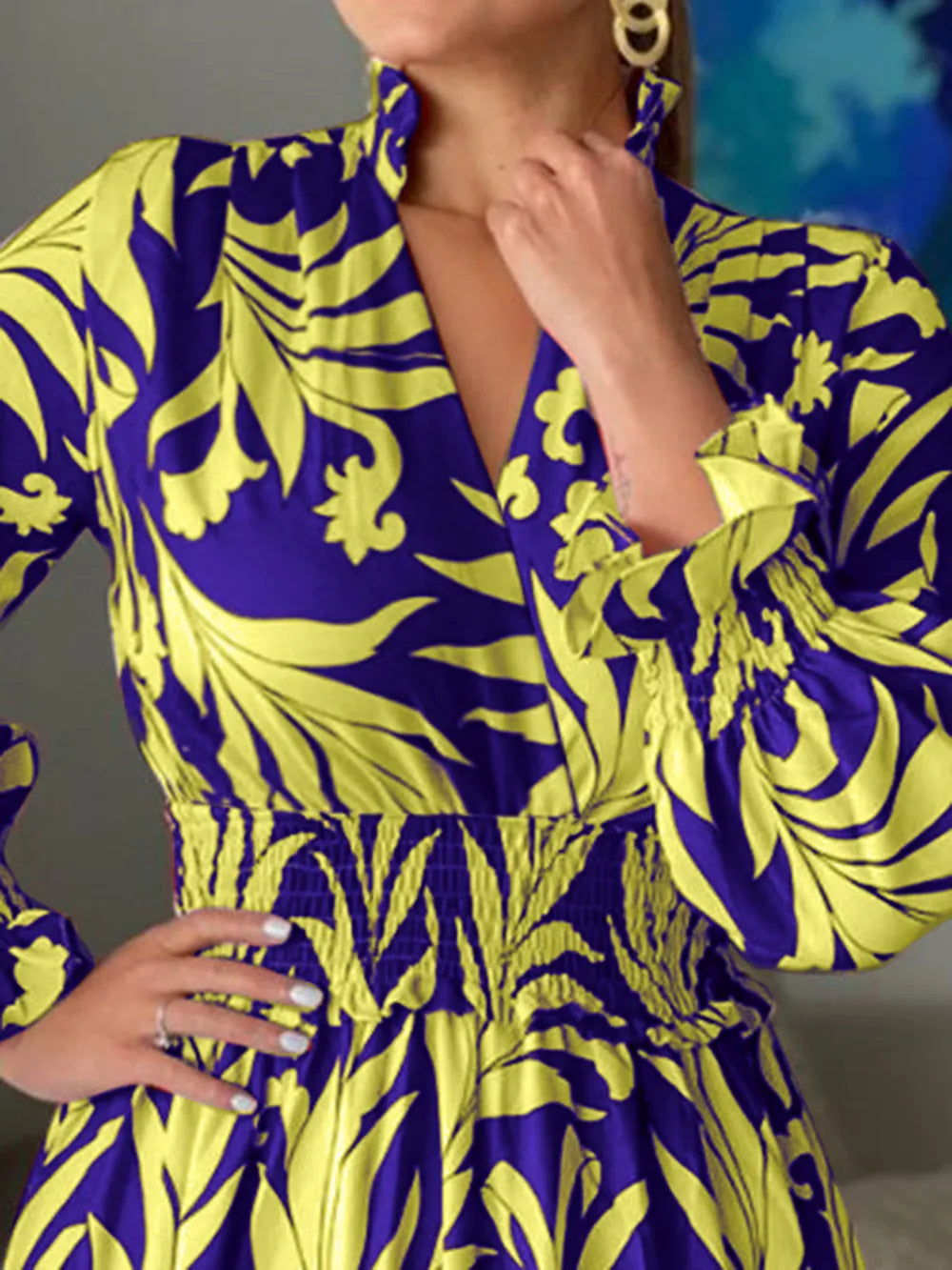 Printed Flounce Sleeve Maxi Dress - Premium Maxi Dress from Trendsi - Just $48.99! Shop now at Handbags Specialist Headquarter