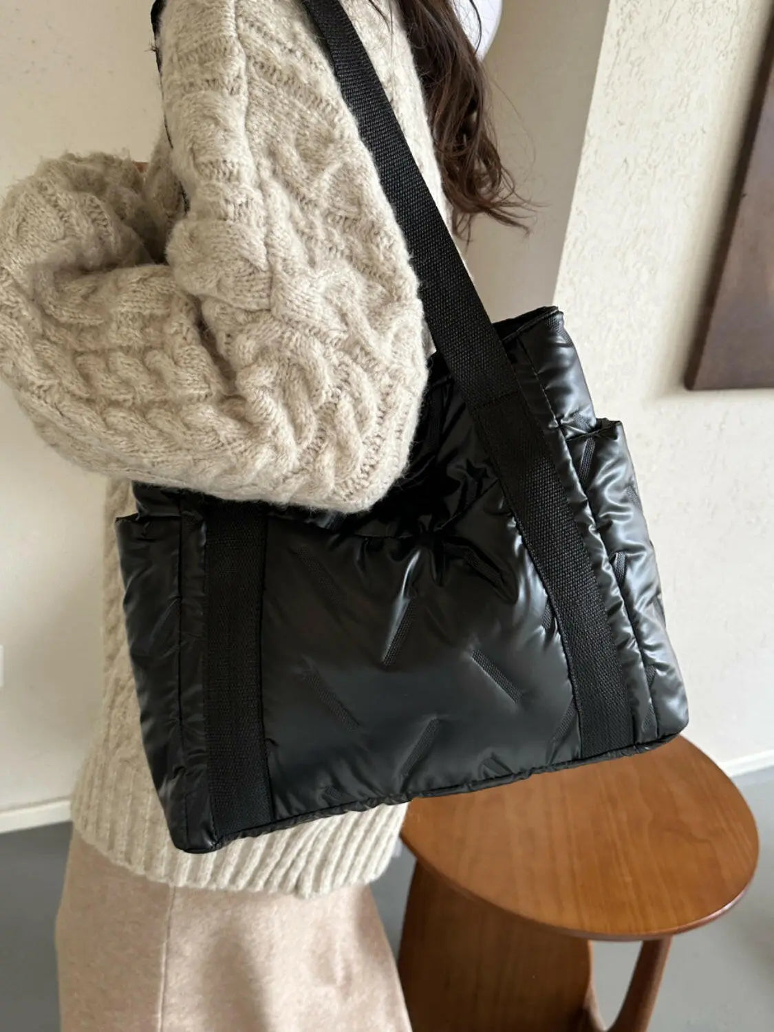 Solid Color Tote Bag with Side Pockets.