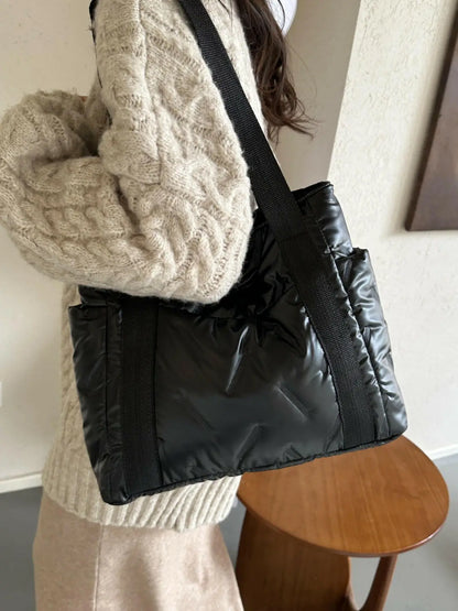 Solid Color Tote Bag with Side Pockets.