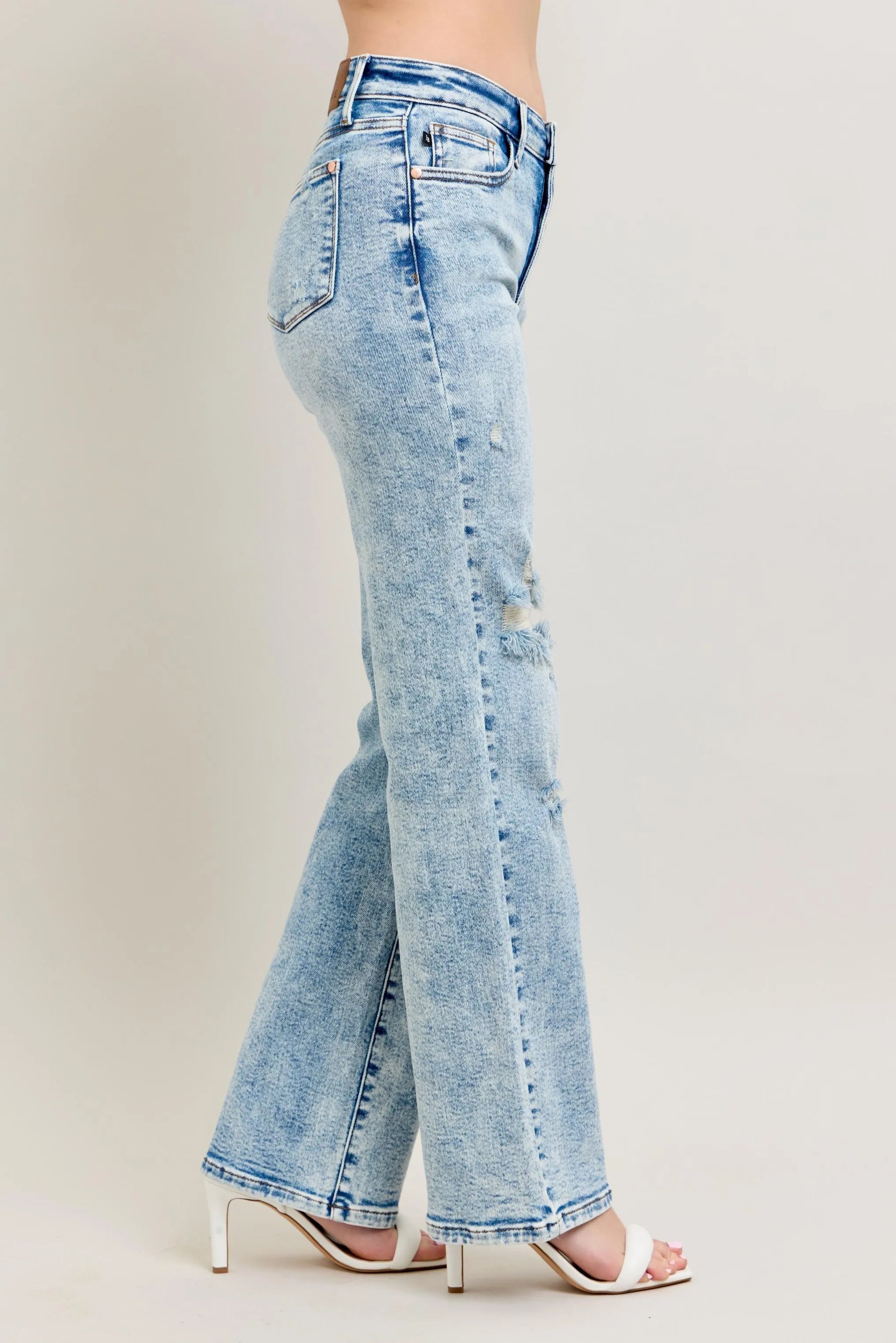 Judy Blue Full Size Hw Mineral Wash Destroy 90's Straight Jeans Plus Size - Premium Women / Jeans & Denim from Trendsi - Just $69.99! Shop now at Handbags Specialist Headquarter