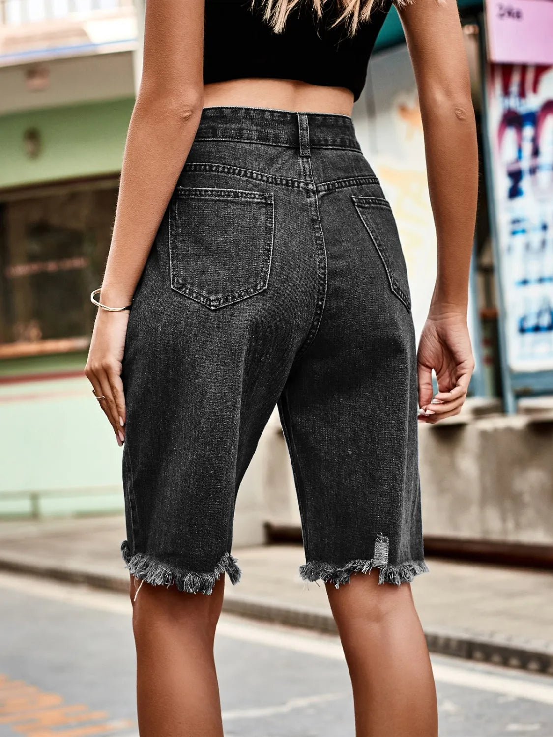 Raw Hem Denim Shorts - Premium Women / Jeans & Denim from Trendsi - Just $25.78! Shop now at Handbags Specialist Headquarter