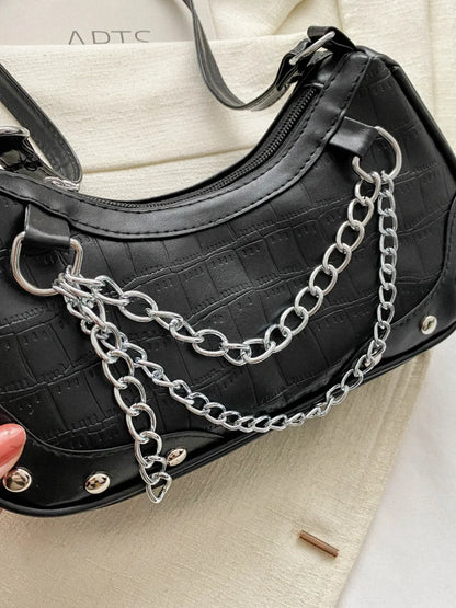 Chain PU Leather Shoulder Bag.