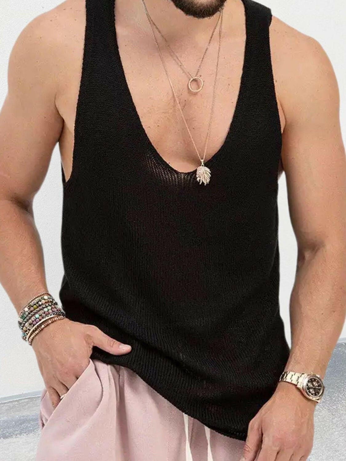 Men's Scoop Neck Knit Tank.