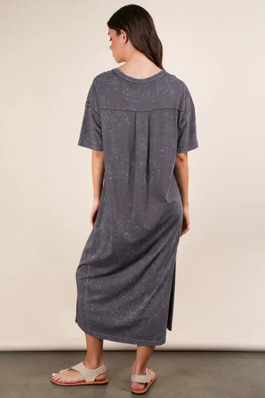 VERY J Plus Size Mineral Washed Casual Comfy Midi Dress.