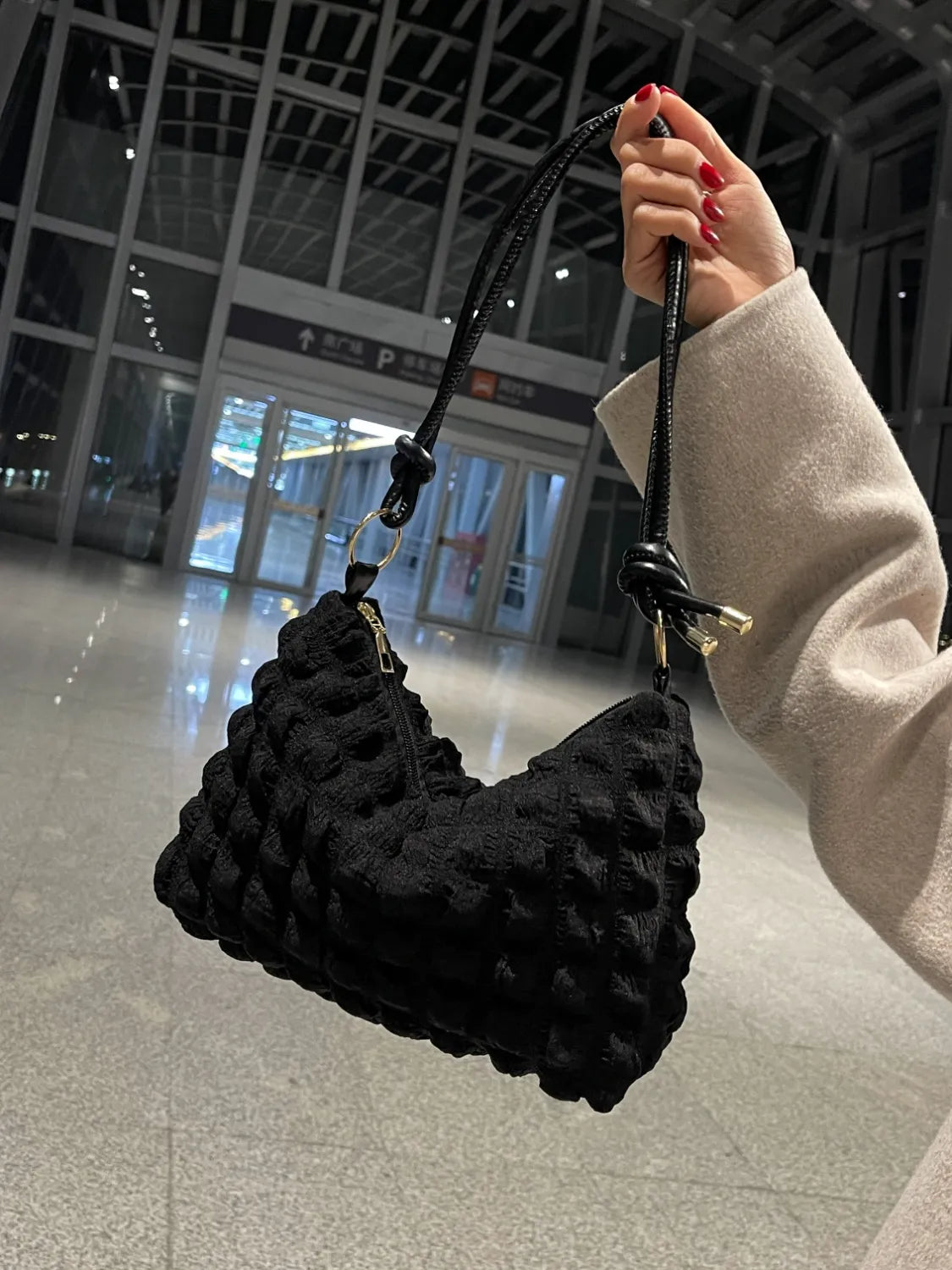 Quilted Bubble Textured Shoulder Bag.