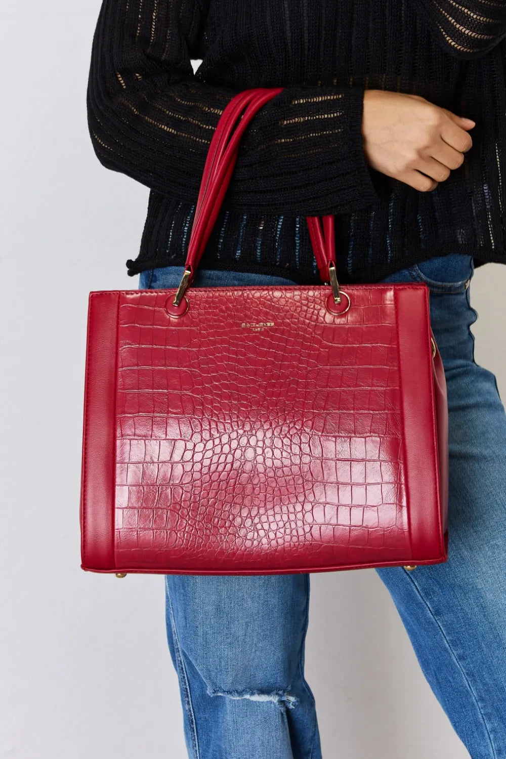 David Jones Texture PU Leather Handbag - Premium Handbags from Trendsi - Just $52.99! Shop now at Handbags Specialist Headquarter