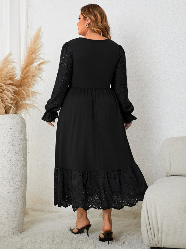 Plus Size Flounce Sleeve Lace Detail Dress - Premium Dresses from Trendsi - Just $43! Shop now at Handbags Specialist Headquarter