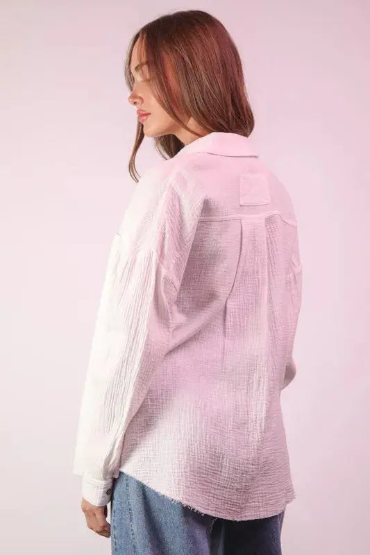 VERY J Plus Size Mineral Washed Gauze Shirt Top.