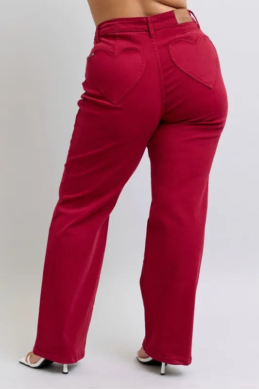 Judy Blue Full Size High Waist Heart Shaped Back Pockets 90's Straight Jeans Plus Size - Premium Women / Jeans & Denim from Trendsi - Just $63.99! Shop now at Handbags Specialist Headquarter