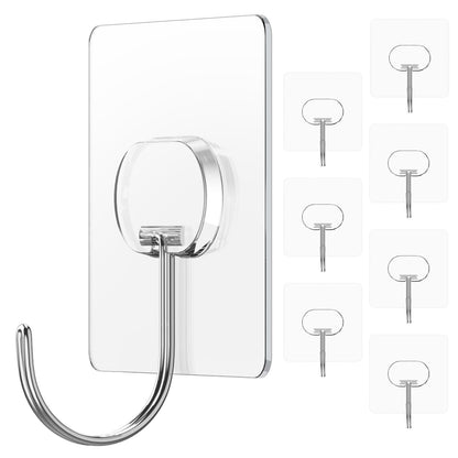 Heavy Duty Transparent Wall Hooks - 8 Pack