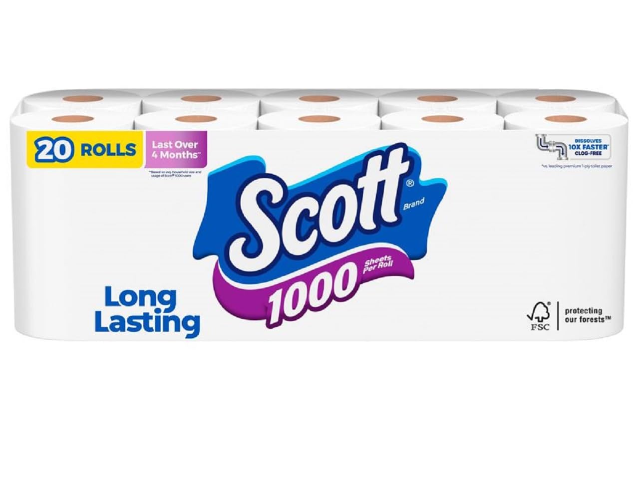 Scott 1000 Toilet Paper, 32 Rolls, Septic-Safe, 1-Ply Toilet Tissue