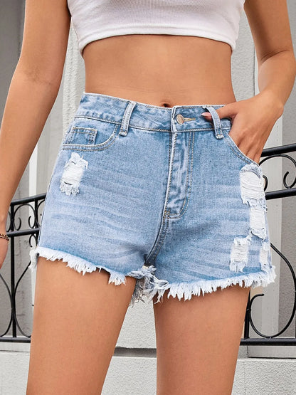 Distressed Raw Hem Denim Shorts - Premium Women / Jeans & Denim from Trendsi - Just $24.80! Shop now at Handbags Specialist Headquarter