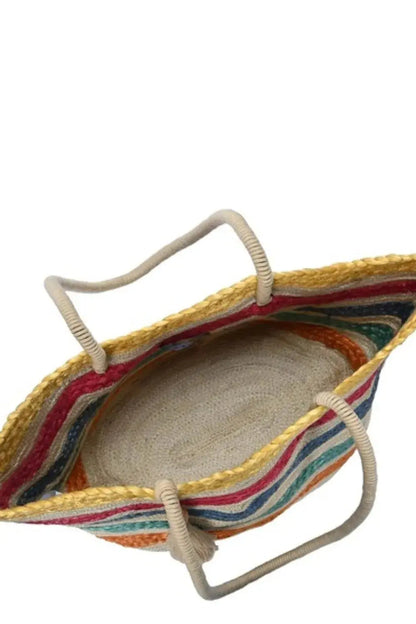 Fame Wavy Rainbow Straw Tote Bag.