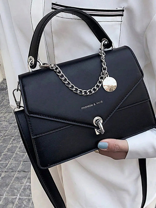 Chain PU Leather Detachable Shoulder Strap Handbag - Premium handbags from Trendsi - Just $31.99! Shop now at Handbags Specialist Headquarter