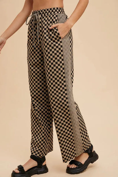 Annie Wear Drawstring Checkered Wide Leg Pants - Premium Bottoms from Trendsi - Just $48.58! Shop now at Handbags Specialist Headquarter