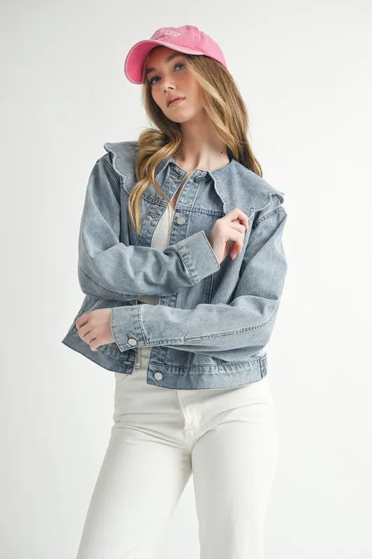 MABLE Scallop Peter Pan Collar Denim Jacket - Premium Women / Jeans & Denim from Trendsi - Just $64.90! Shop now at Handbags Specialist Headquarter