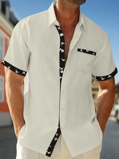 Men's Full Size Contrast Trim Waffle Knit Short Sleeve Shirt Plus Size - Premium Men's Shirts from Trendsi - Just $34.50! Shop now at Handbags Specialist Headquarter