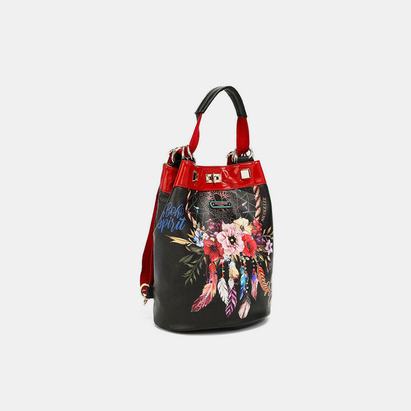 Nicole Lee USA Flower Pattern Adjustable Strap Backpack Bag.