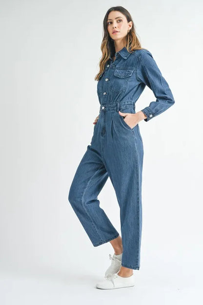 MABLE Cinched Waist Straight Leg Denim Jumpsuit - Premium Women / Jeans & Denim from Trendsi - Just $71.56! Shop now at Handbags Specialist Headquarter