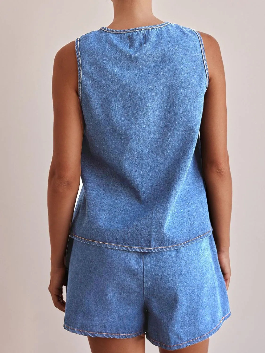 Tie Front Vest and Shorts Denim Set - Premium Women / Jeans & Denim from Trendsi - Just $61.94! Shop now at Handbags Specialist Headquarter