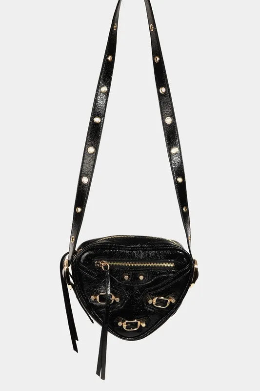 Fame PU Leather Triangle Crossbody Bag - Premium Crossbody Bag from Trendsi - Just $30.99! Shop now at Handbags Specialist Headquarter