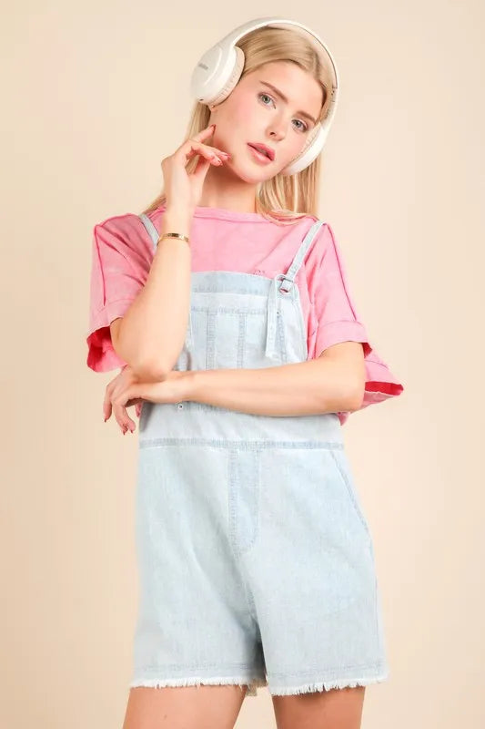 VERY J Mineral Washed Denim Casual Romper - Premium Women / Jeans & Denim from Trendsi - Just $40! Shop now at Handbags Specialist Headquarter