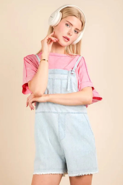 VERY J Mineral Washed Denim Casual Romper - Premium Women / Jeans & Denim from Trendsi - Just $40! Shop now at Handbags Specialist Headquarter