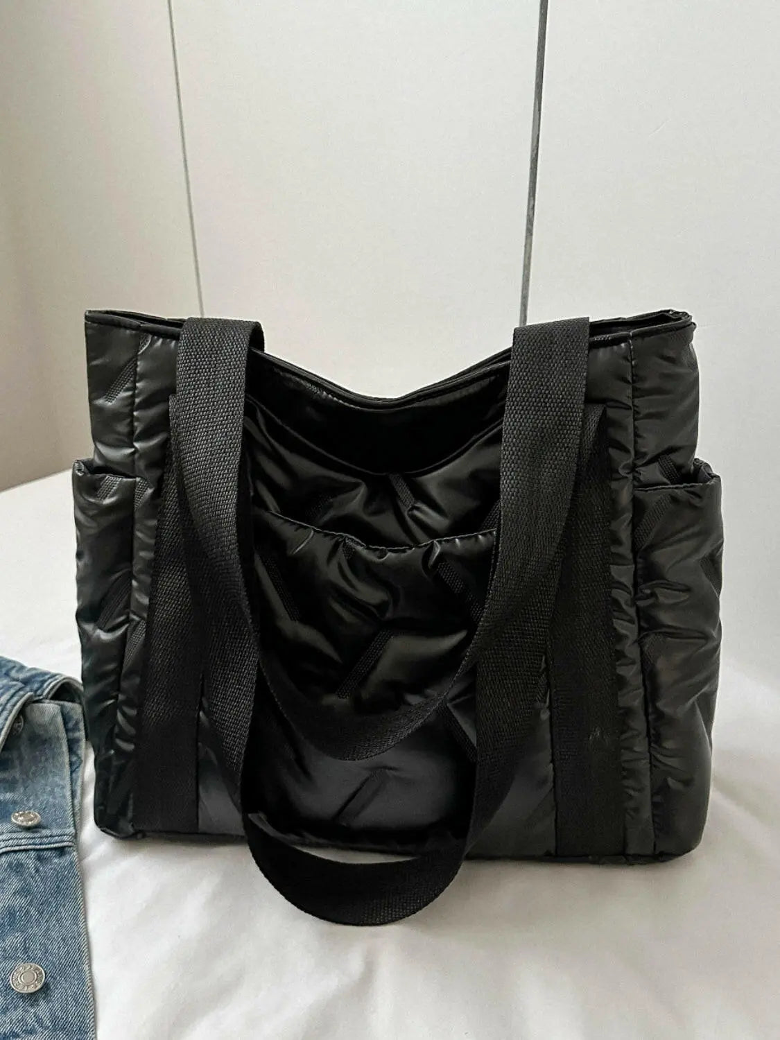 Solid Color Tote Bag with Side Pockets.