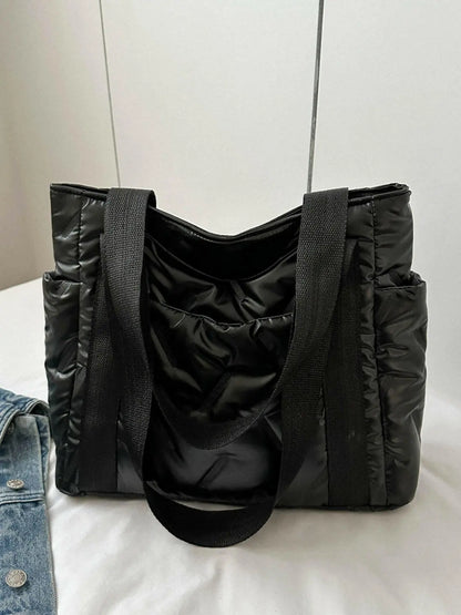 Solid Color Tote Bag with Side Pockets.