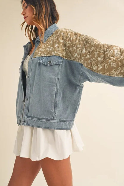 MABLE Quilted Paisley Print Contrast Denim Jacket - Premium Women / Jeans & Denim from Trendsi - Just $71.56! Shop now at Handbags Specialist Headquarter