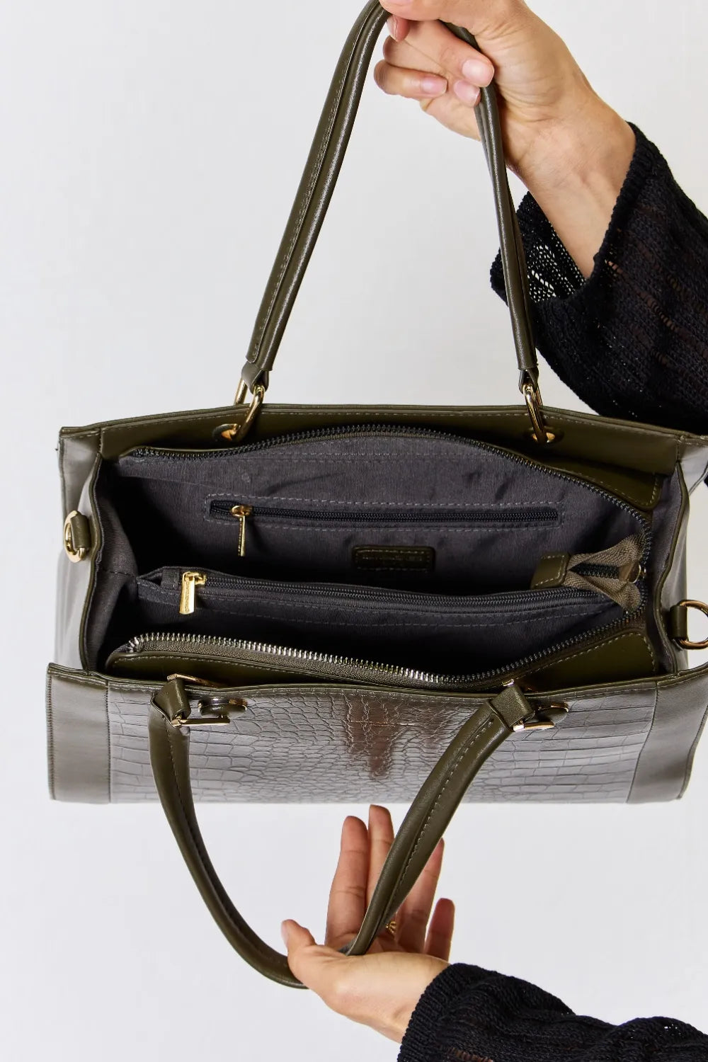 David Jones Texture PU Leather Handbag - Premium Handbags from Trendsi - Just $52.99! Shop now at Handbags Specialist Headquarter