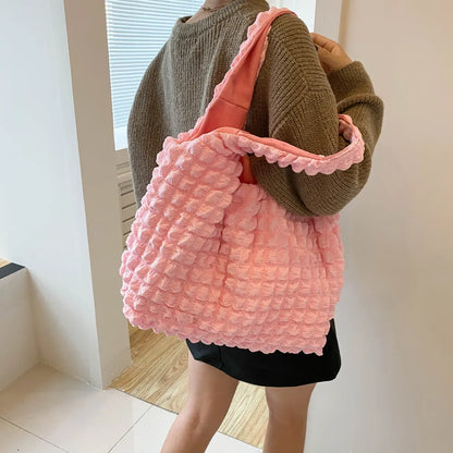 Ruched Polyester Large Handbag - Premium Tote Bag from Trendsi - Just $39.99! Shop now at Handbags Specialist Headquarter